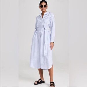 Xirena Marlowe Shirt Dress Cotton Coastal Stripe Blue White Long Sleeve